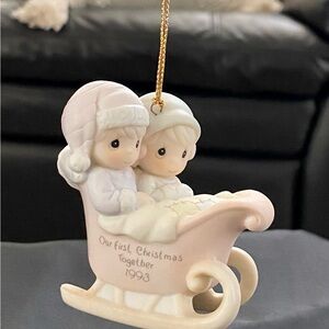 Precious Moments Cream and White Sleigh Ornament